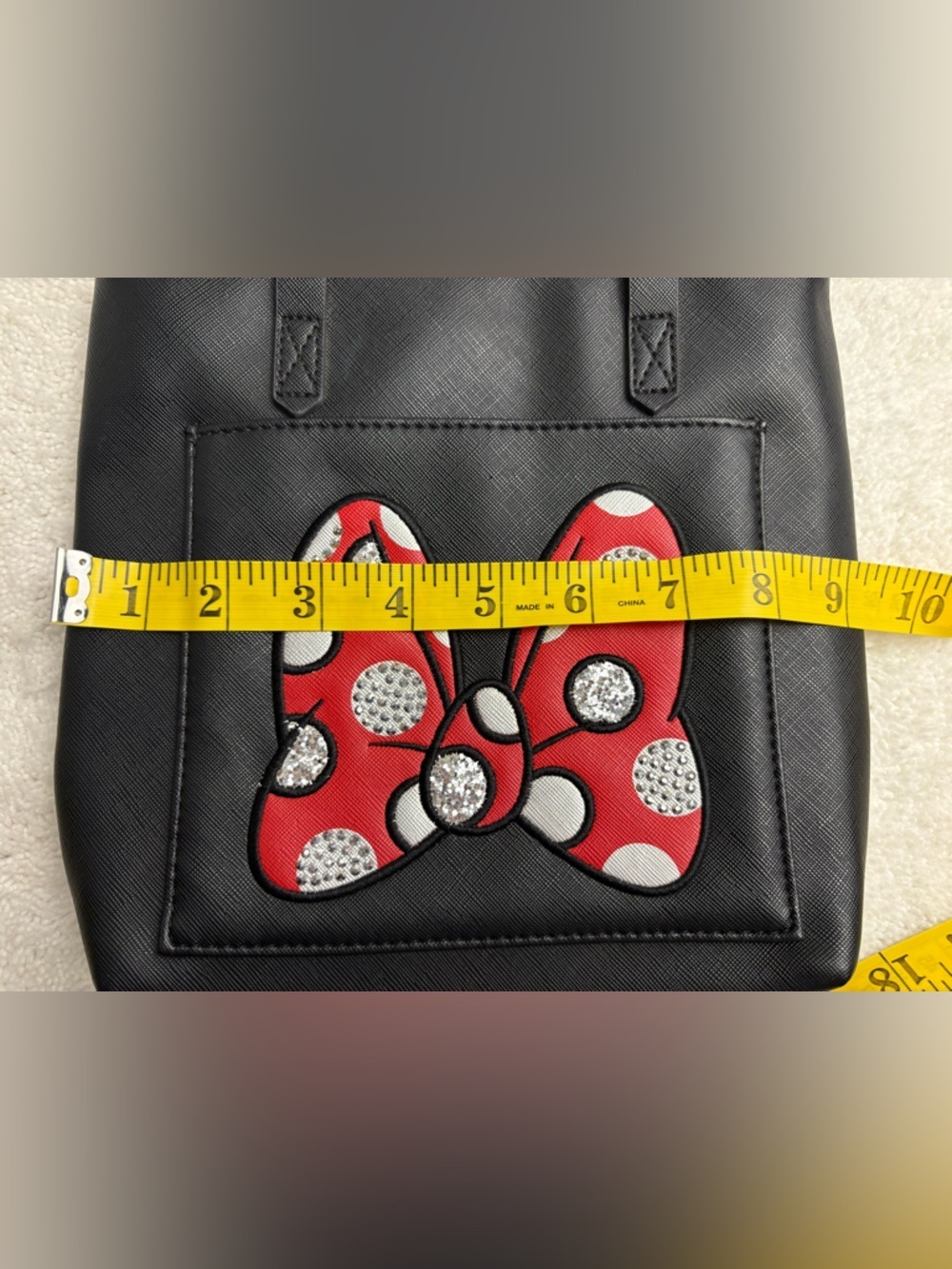 Minnie Mouse Black Tote Bag with Red and White Bow Design - Picture 9 of 11